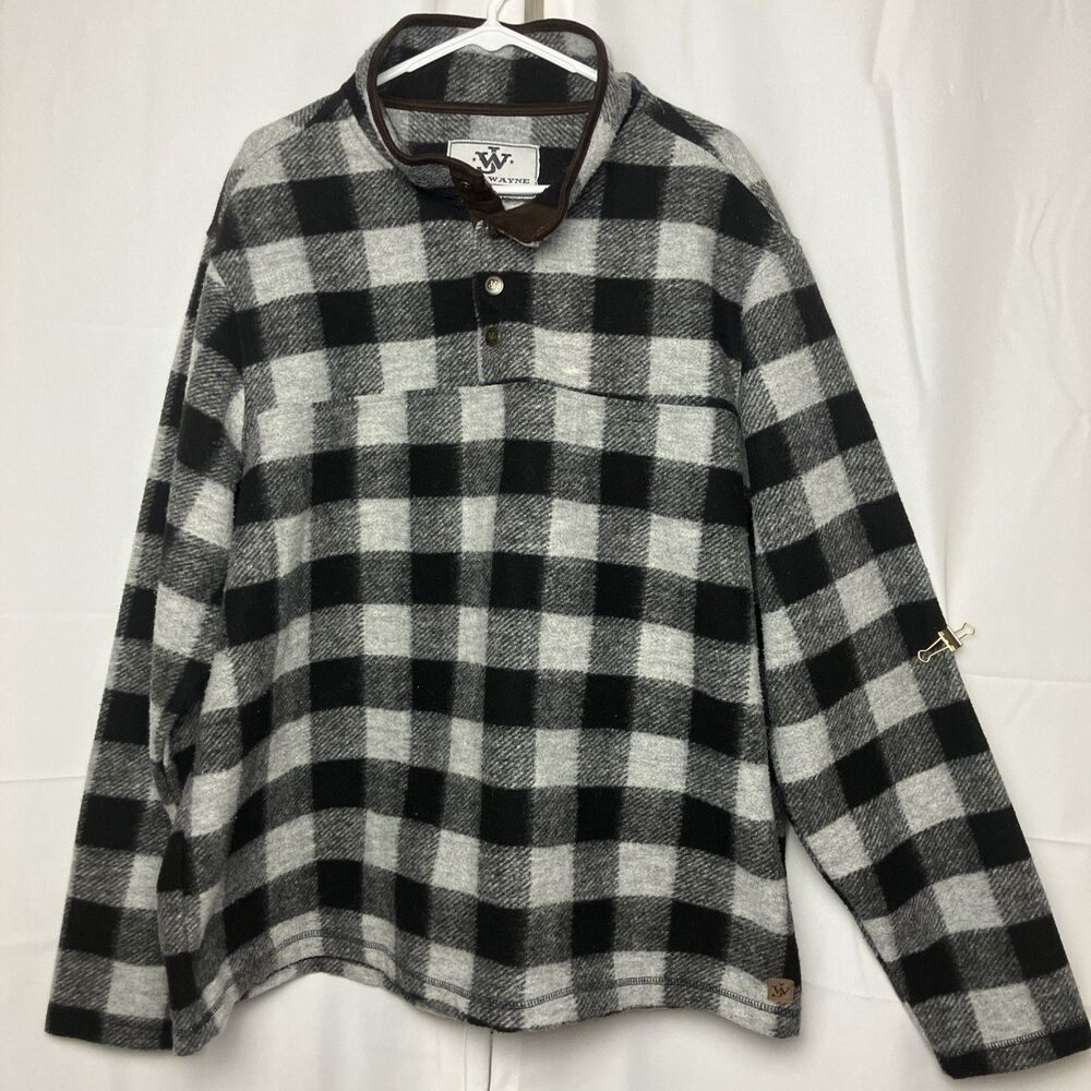 VTG John Wayne Snap Button Fleece Pullover 1/4 Quarter Zip 2XL Plaid